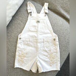 White Embroidered Short Overalls